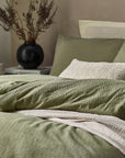 Malton Stripe 100% Cotton Duvet Cover Set Forest Green