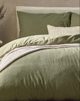 Malton Stripe 100% Cotton Duvet Cover Set Forest Green