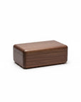 A rectangular wooden keepsake box with rounded corners and a visible wood grain pattern, shown on a plain white background.