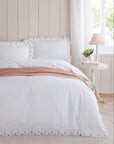Peach Scallop Embroidered Cotton Duvet Cover Set
