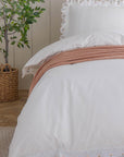 Peach Scallop Embroidered Cotton Duvet Cover Set