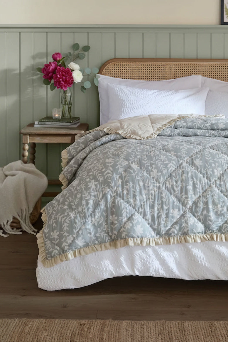 Amelia Floral Quilted Frill Bedspread
