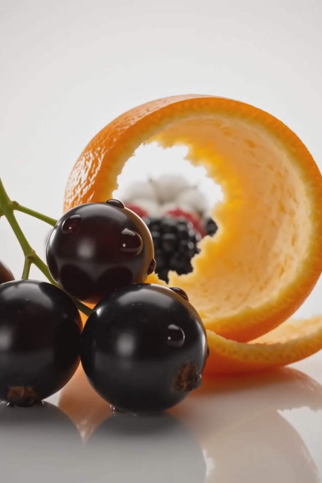 Close-up scent notes for the Blackberry & Bay reed diffuser — dark berries, orange, vanilla